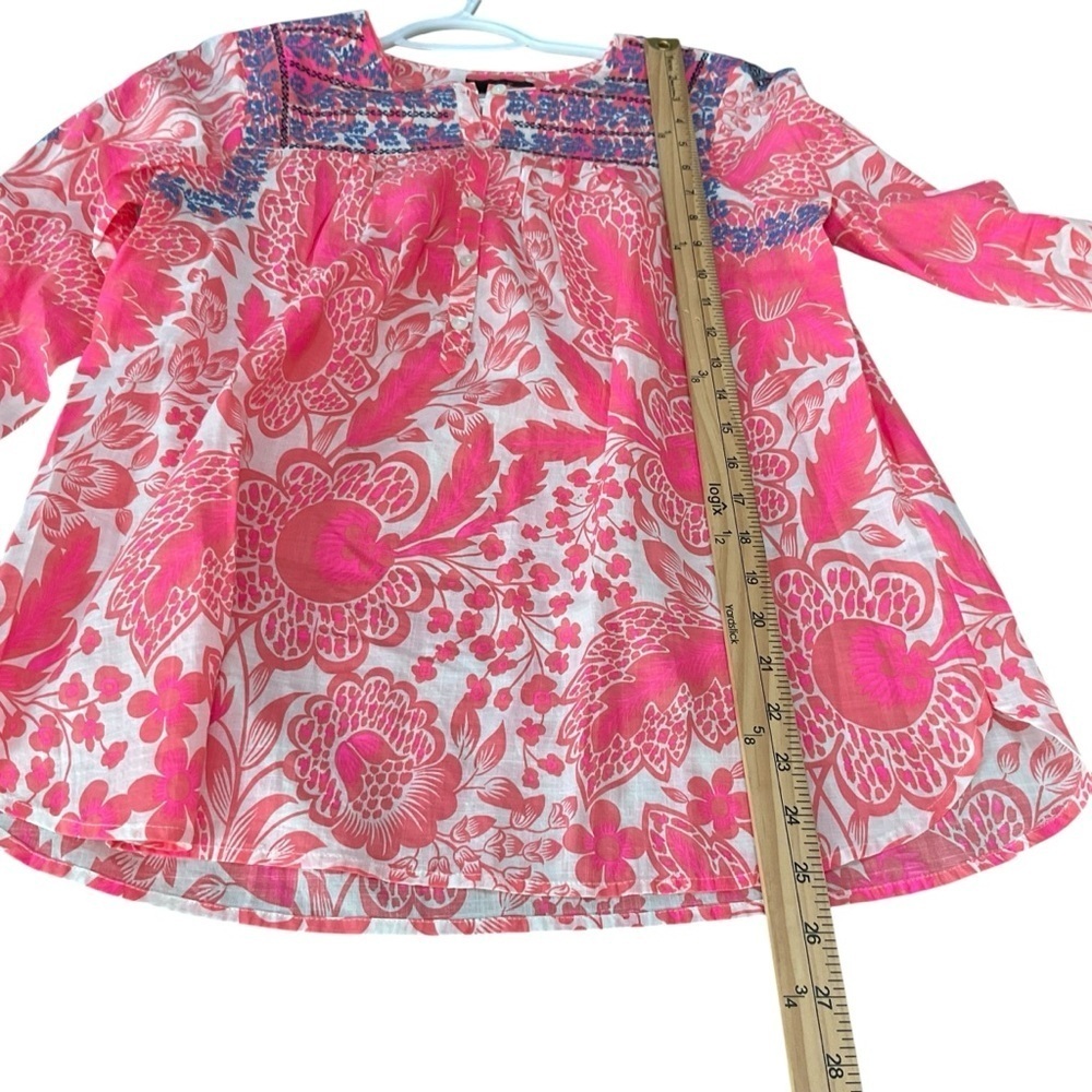 J.Crew Embroidered Floral Cotton Peasant Top Pink Blue Size 6 - Picture 5 of 9